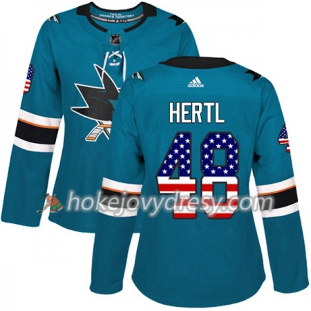 Dámské Hokejový Dres San Jose Sharks Tomas Hertl 48 2017-2018 USA Flag Fashion Teal Adidas Authentic